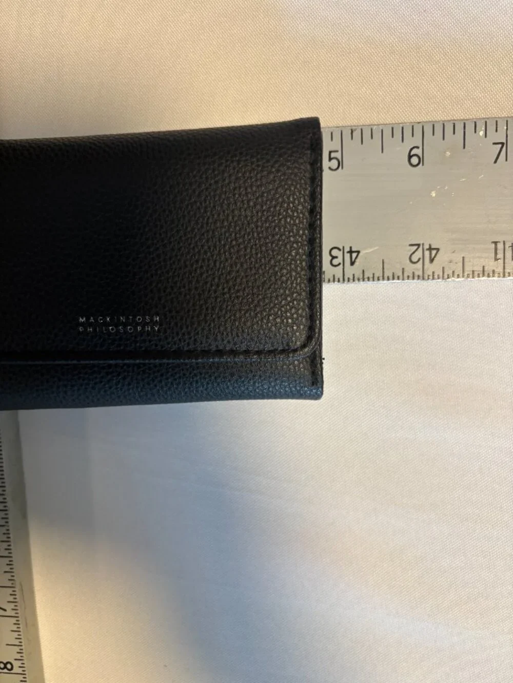 Mackintosh Philosophy Black Pebbled Leather Trifold Wallet Compact Men's